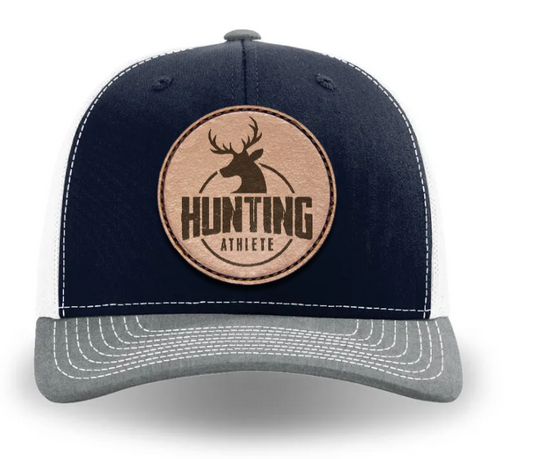 Hunting Athlete Trucker Hat – Navy/White with Natural Leather Patch